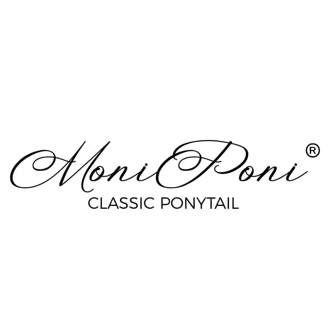 Moni Poni Classic Ponytail logo in black cursive and uppercase text, on a white background.