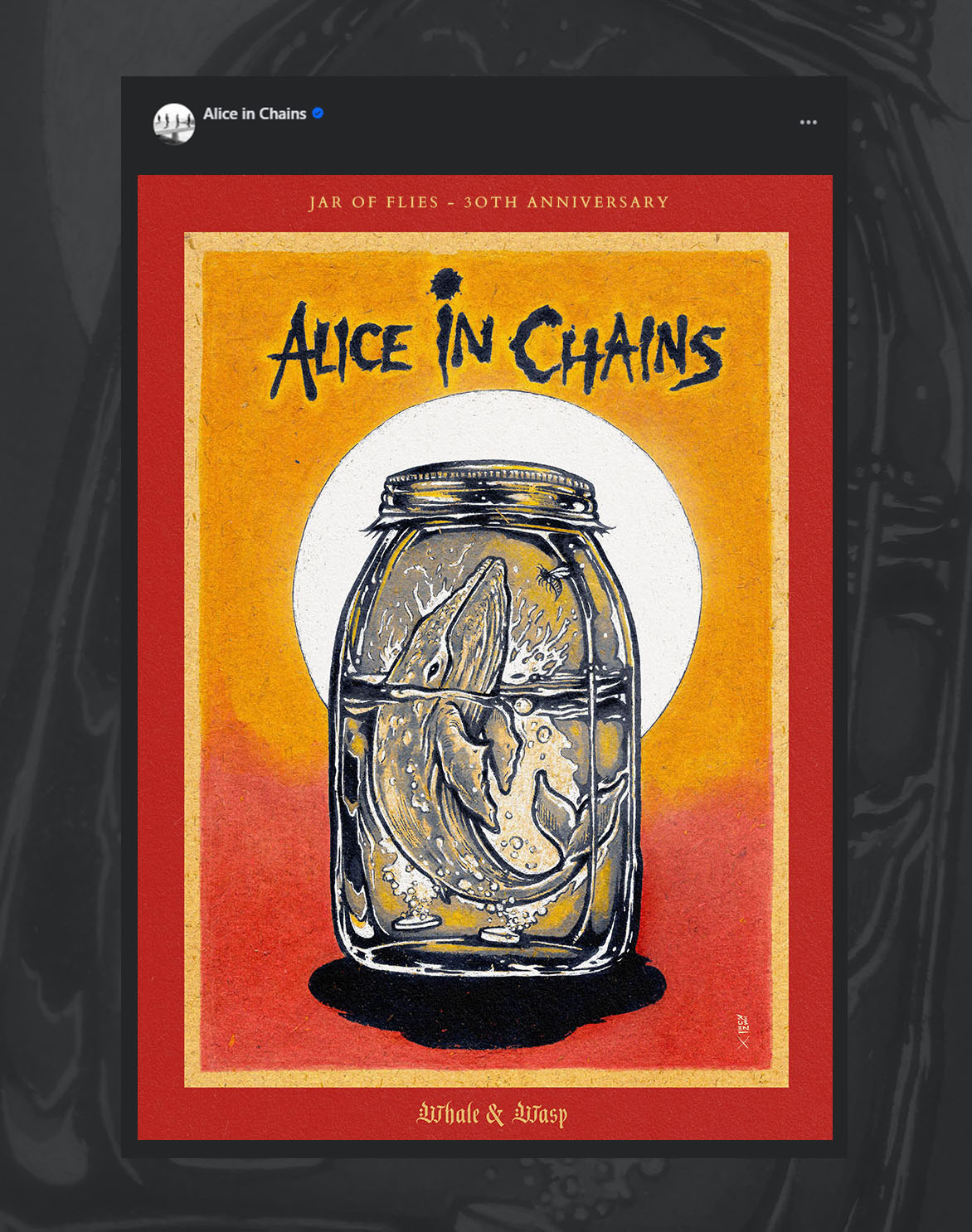 Book cover with a jar containing a skull, titled 'Alice in Chains' with a red and yellow background.