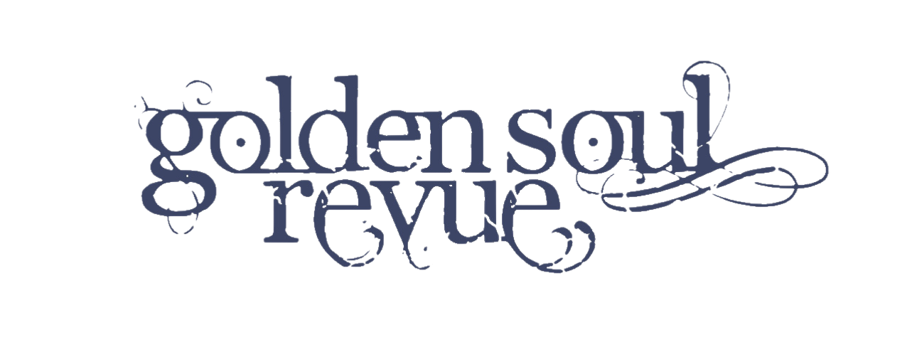 Text logo reading 'golden soul revue' in stylized font on black background.