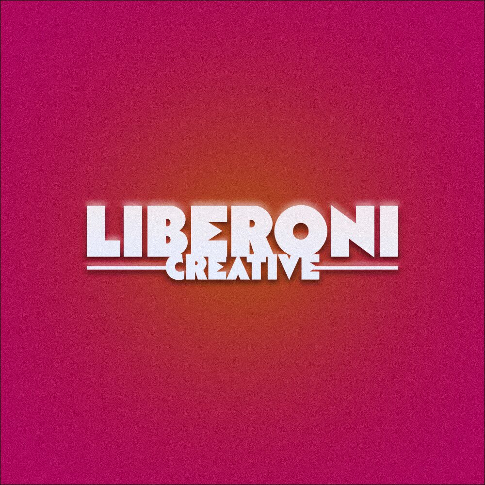 Bold white text reads 'LIBERONI' with smaller text 'CREATIVE' below on a pink gradient background.