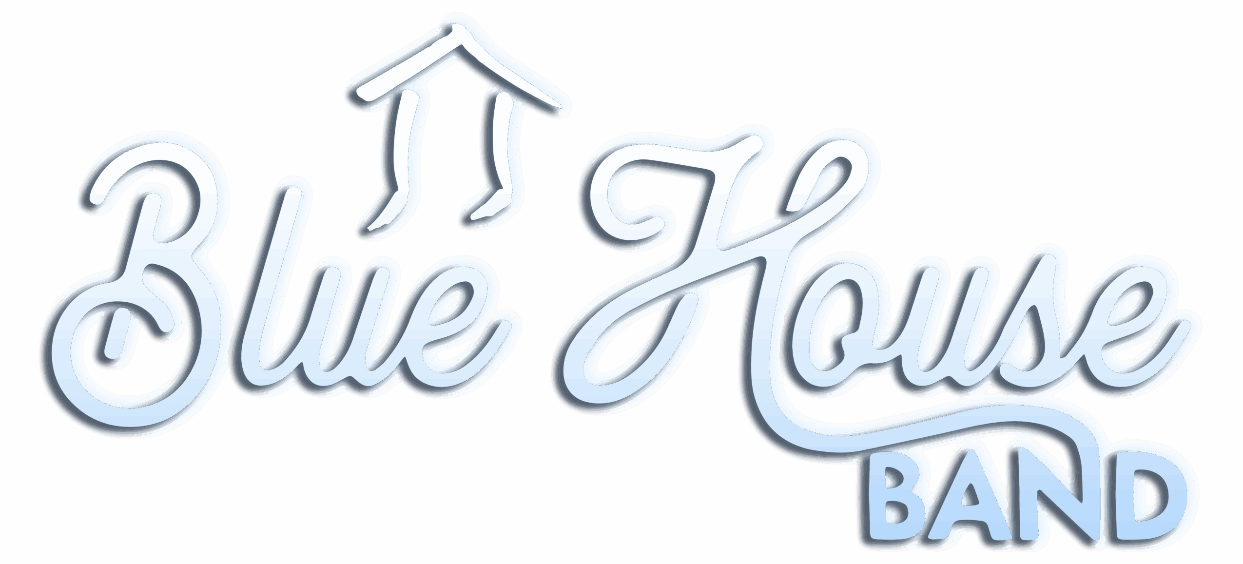 Neon sign reads 'Blue House BAND' with a house roof icon above the text.