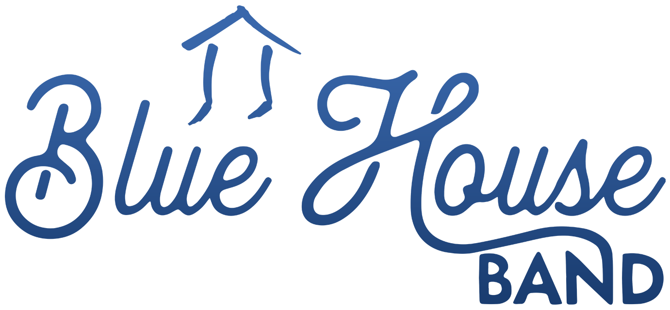 Logo with a house icon above the words 'Blue House BAND' in blue text.