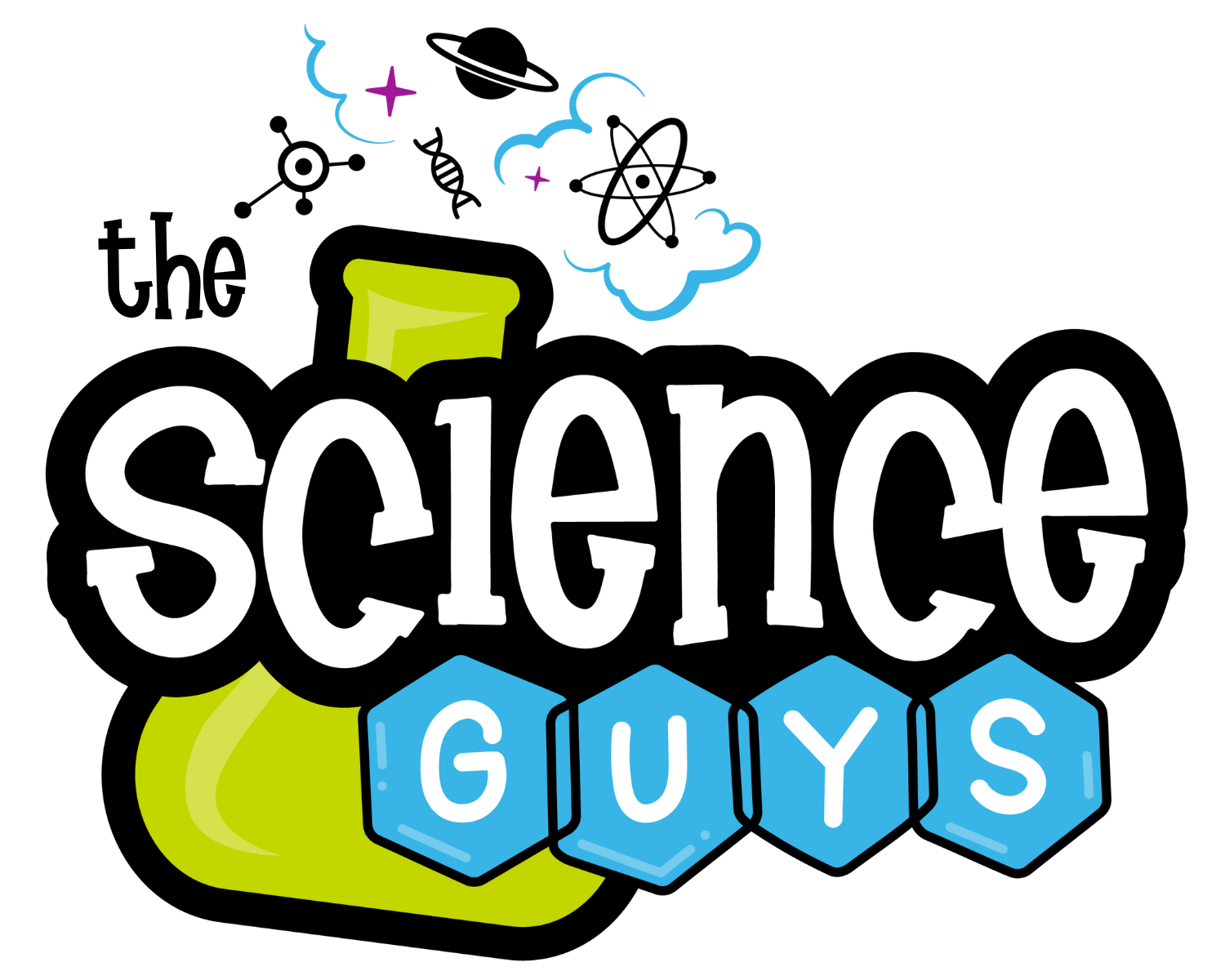 Colorful logo with a green flask and blue hexagons reading 'GUYS' for science-themed group.