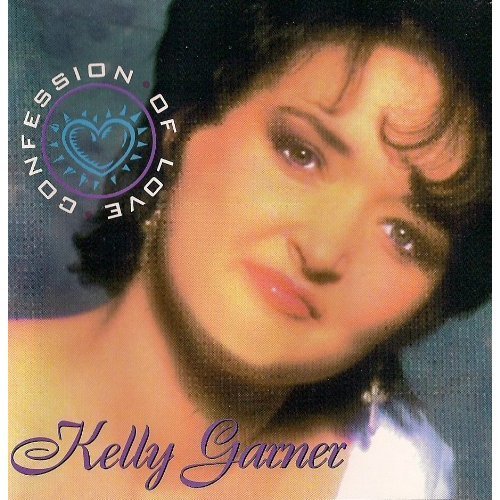 Portrait of a woman with dark hair and makeup, smiling slightly, with a logo and text overlay. Word 'Kelly Garner' in purple script.