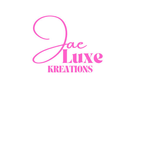 Logo with pink cursive and block text on black background, reading 'Jae Luxe Kreations'.