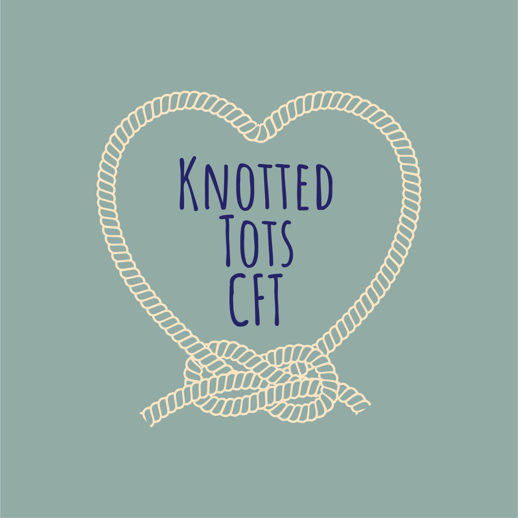 Heart-shaped rope with text inside reading 'Knotted Tois Cft' on a light blue background.