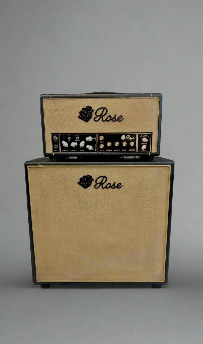 Guitar amplifier with a smaller control panel on top, labeled 'Rose,' against a plain gray background.
