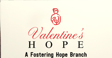 Valentine's Hope logo with a stylized heart and text, and the tagline 'A Fostering Hope Branch'.