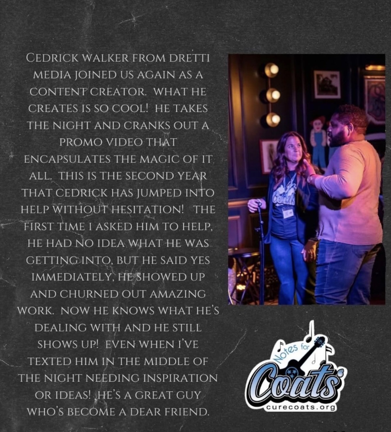 Text on a dark background with a small logo of a guitar and the word 'Curecoats' at the bottom right.
