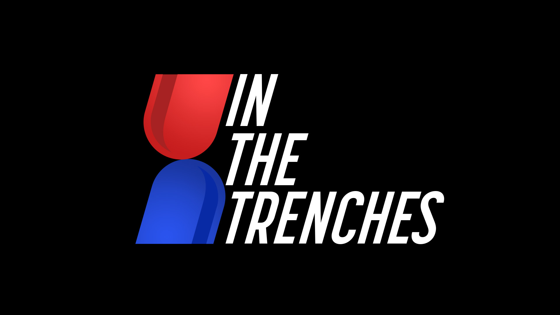 Logo with red and blue shapes and white text reading 'In the Trenches'.