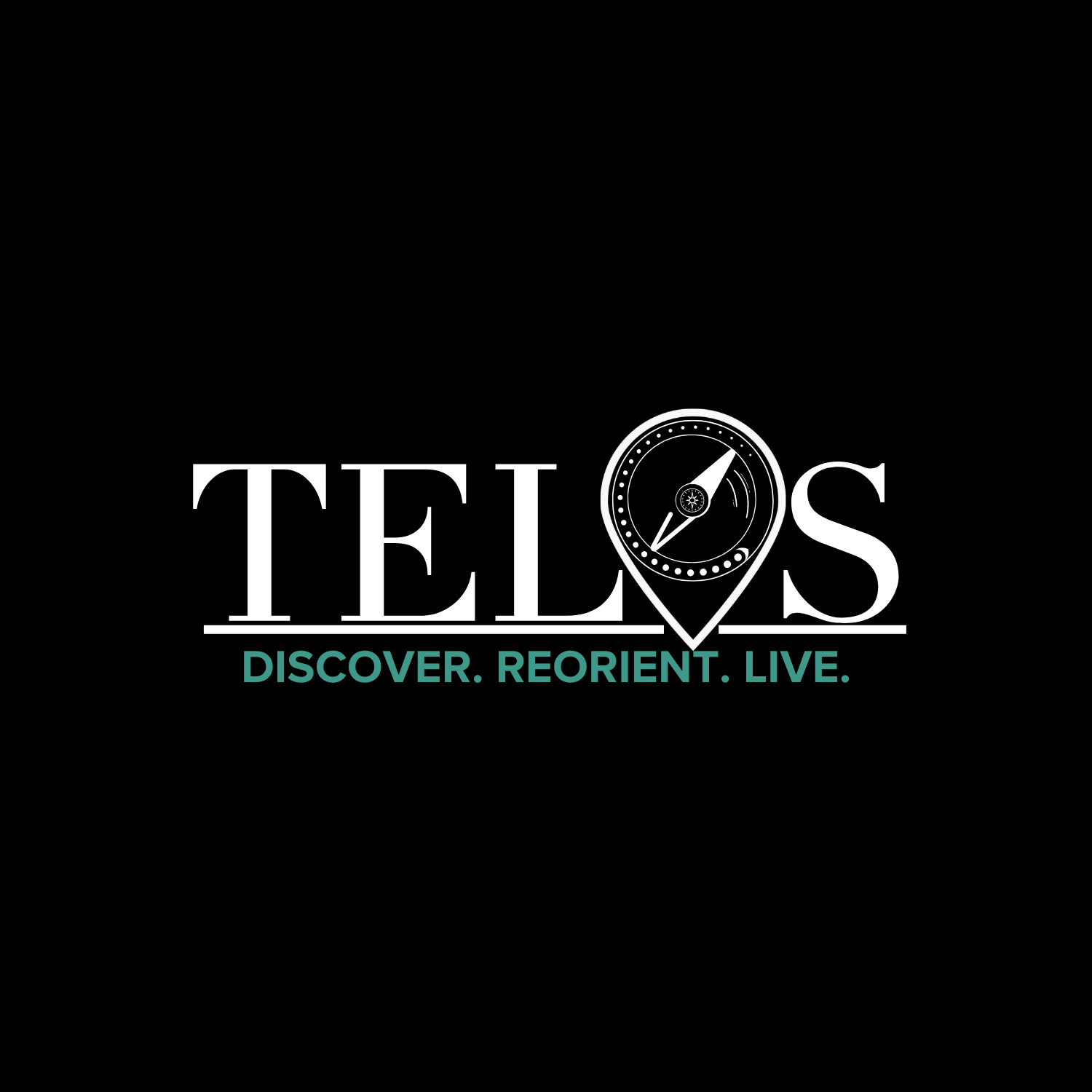 Logo with the word 'TELUS' and a speedometer icon, with the tagline 'DISCOVER. REORIENT. LIVE.' beneath, on a black background.