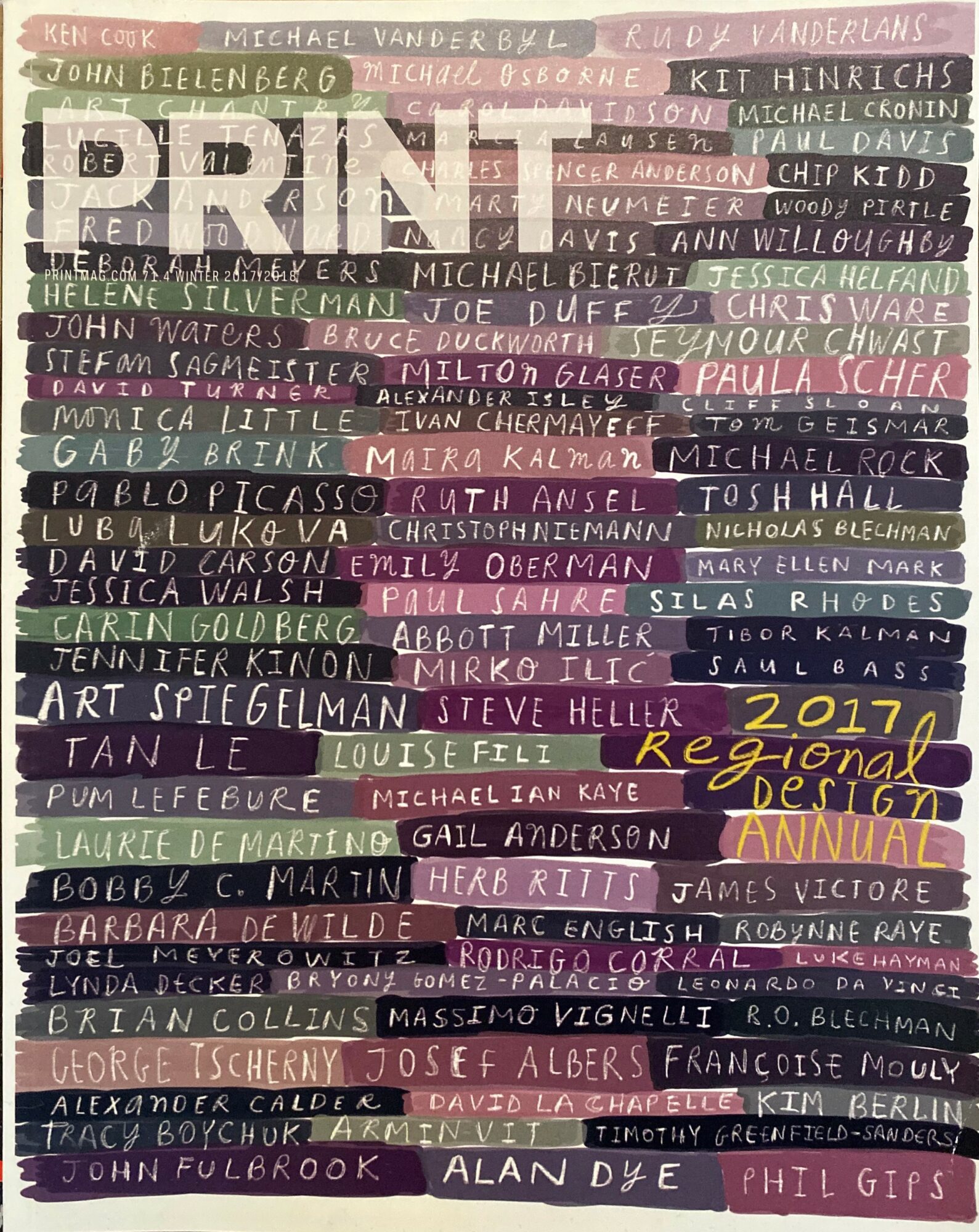 Colorful poster with names and text, including 'REGIONAL 2017' and 'ANNIVERSARY', arranged in rows and columns.