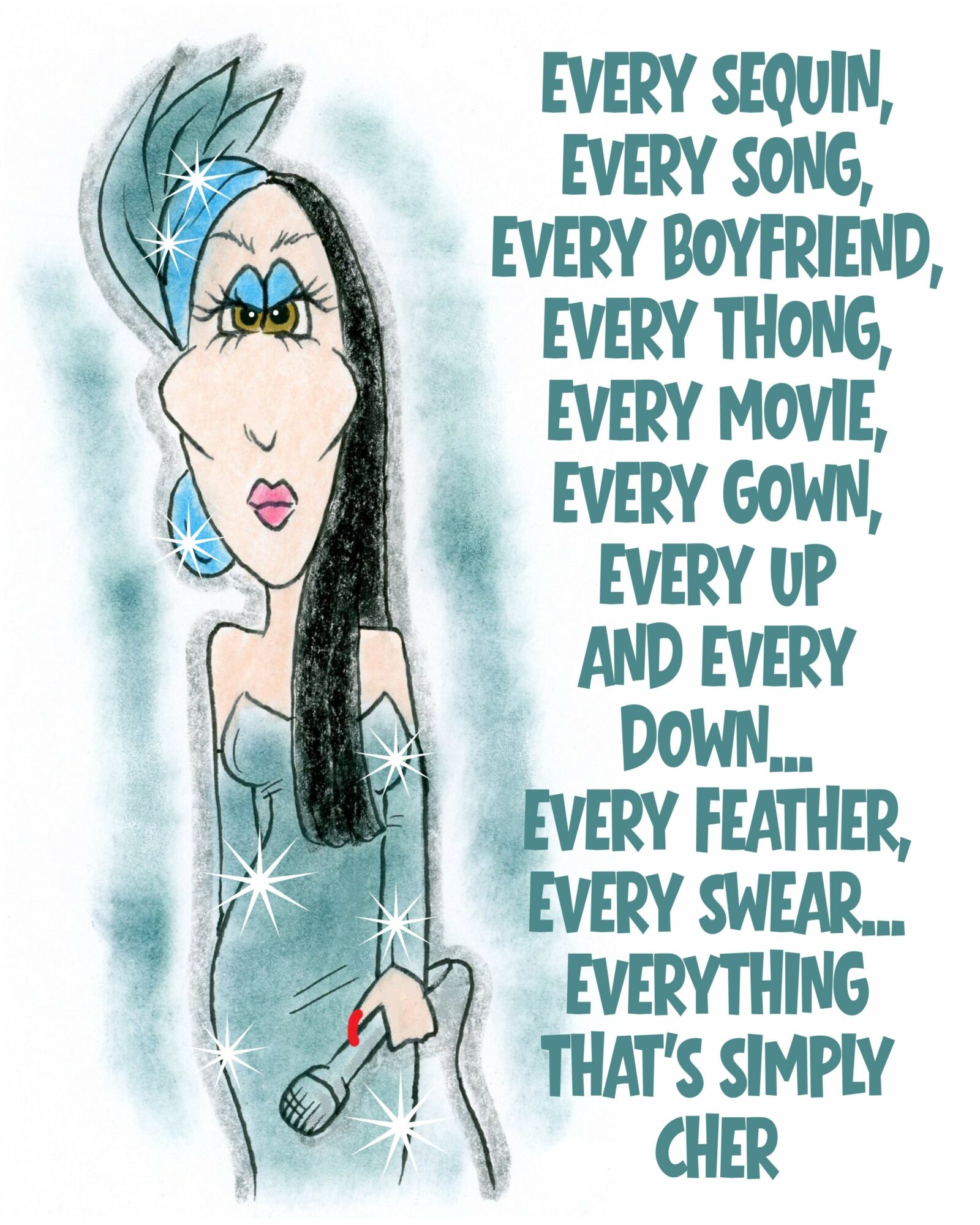A cartoon princess with a crown and gown, holding a scepter, with text about a fairy tale character.