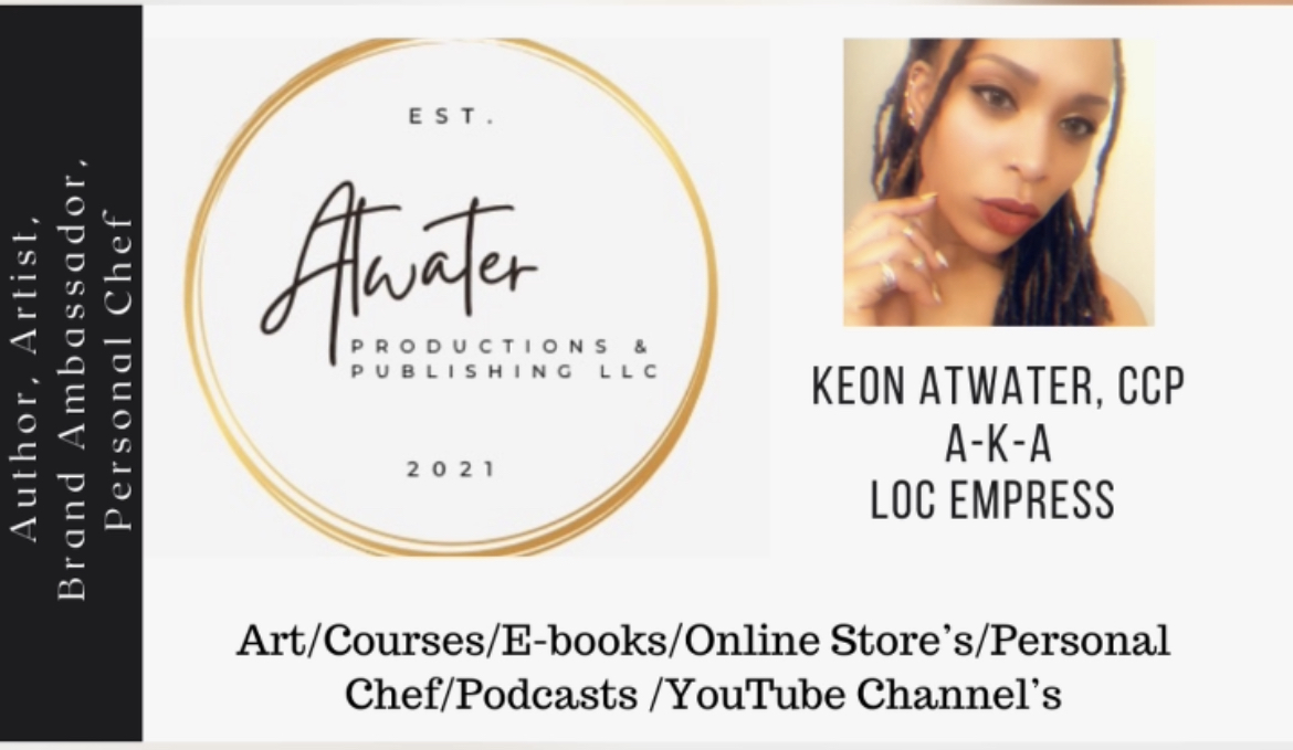 Design with text and a woman's portrait, promoting art, courses, and online store, with a logo and personal branding details.