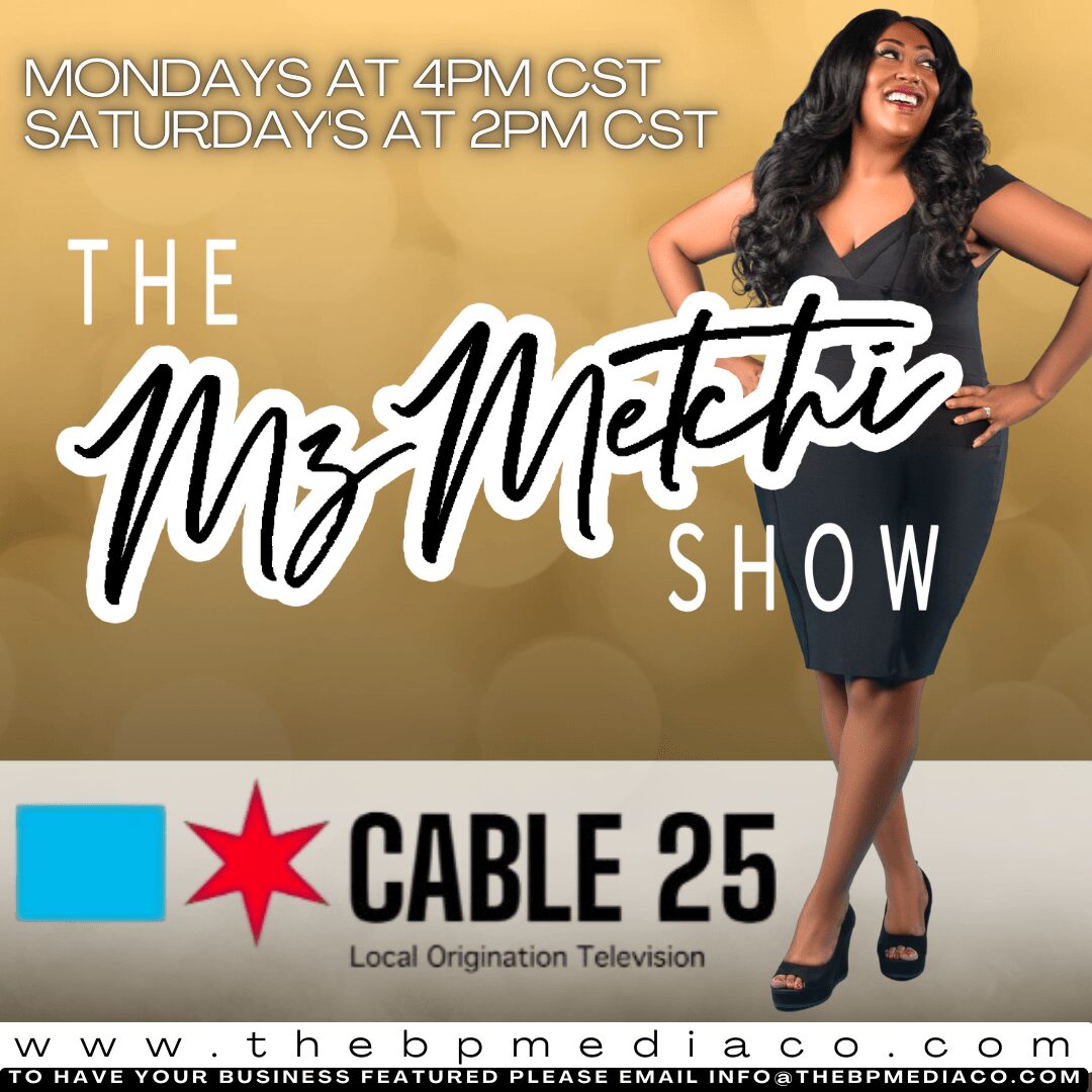 Woman in black dress smiling with hands on hips, promotional poster for The Ms. Metro Show, airing on Cable 25, local TV.