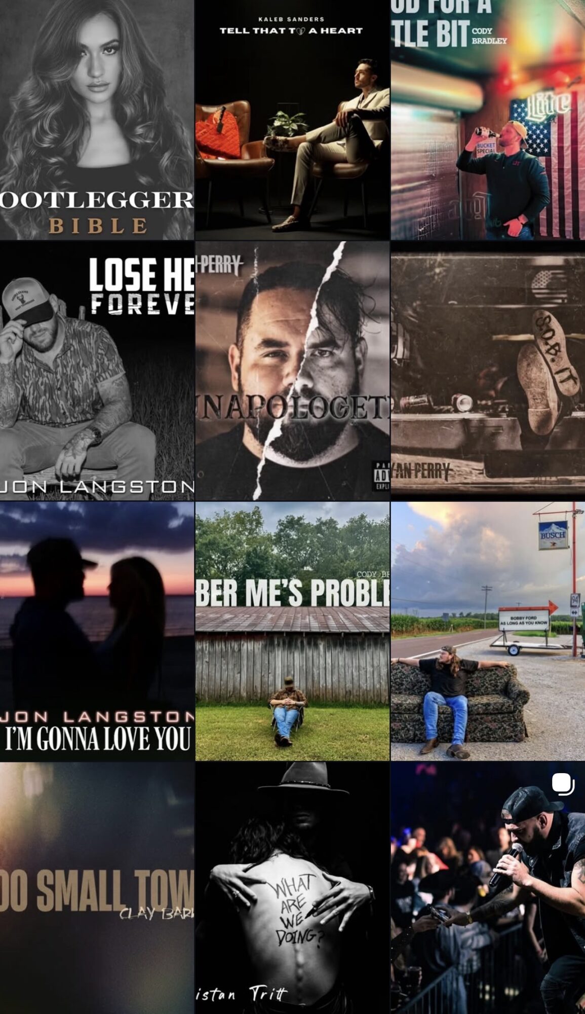 Collage of nine images including people, text, and scenes, some with music or urban themes, arranged in a grid.