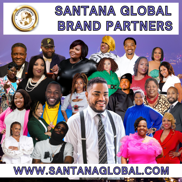Group of diverse people smiling, with a man in a suit in front, behind a purple background, and a logo at the top left.