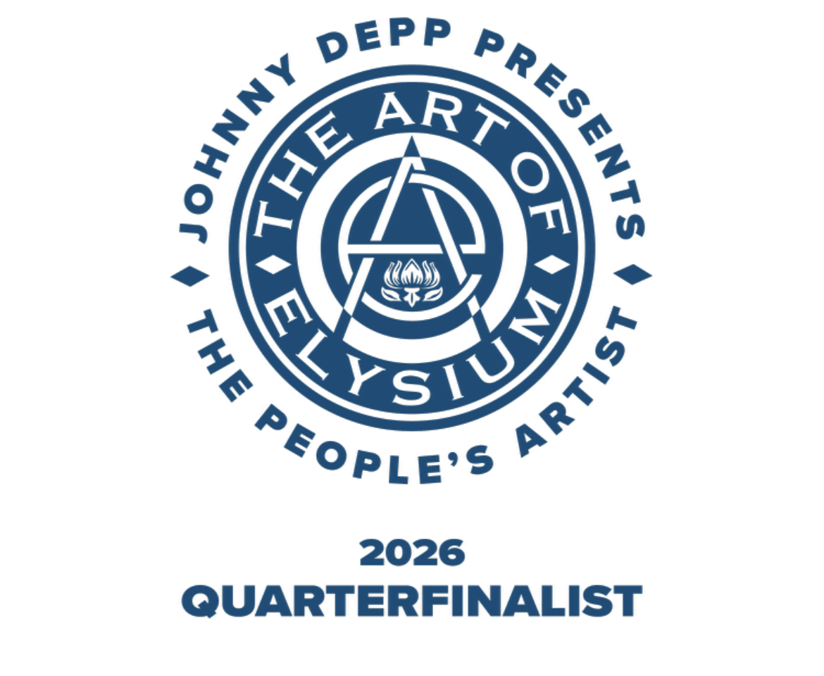 Logo with circular text and a central symbol, featuring the words 'The Art of Elysium' and 'Quarterfinalist 2026'.
