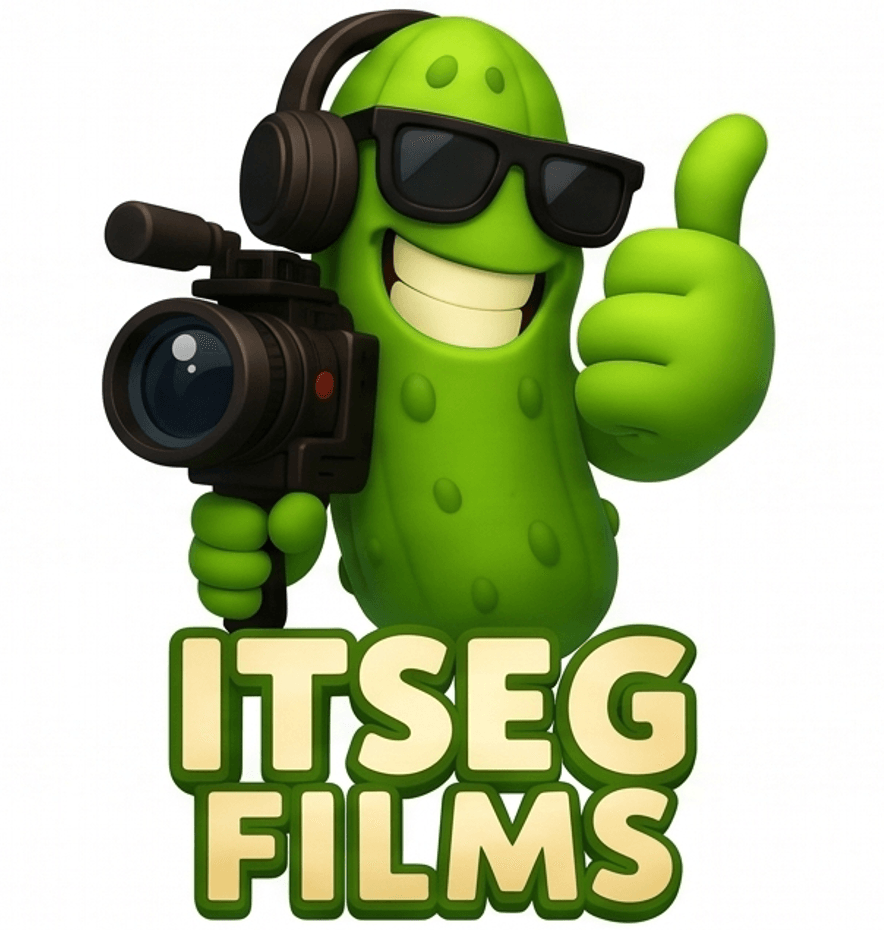 Cartoon cucumber character wearing sunglasses and headphones, holding a camera, giving a thumbs-up, with text 'ITSEG FILMS' below.