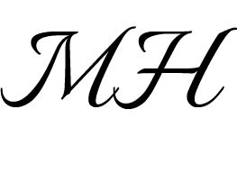 Stylized initials 'M' and 'H' in black cursive font on white background.