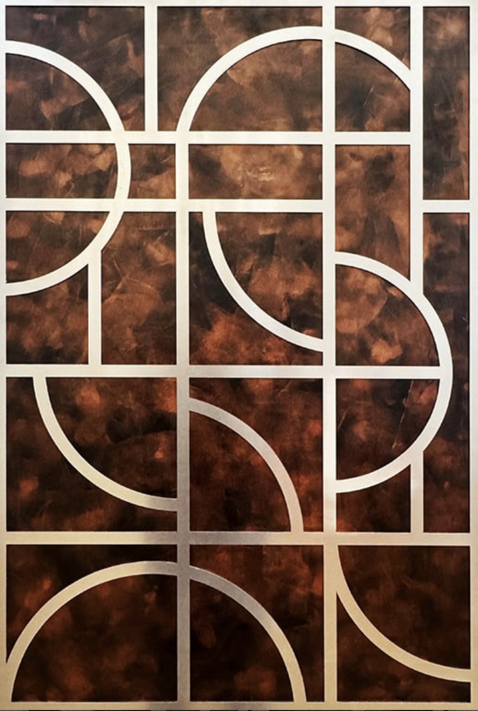 Abstract geometric pattern with white lines over a dark, textured background.