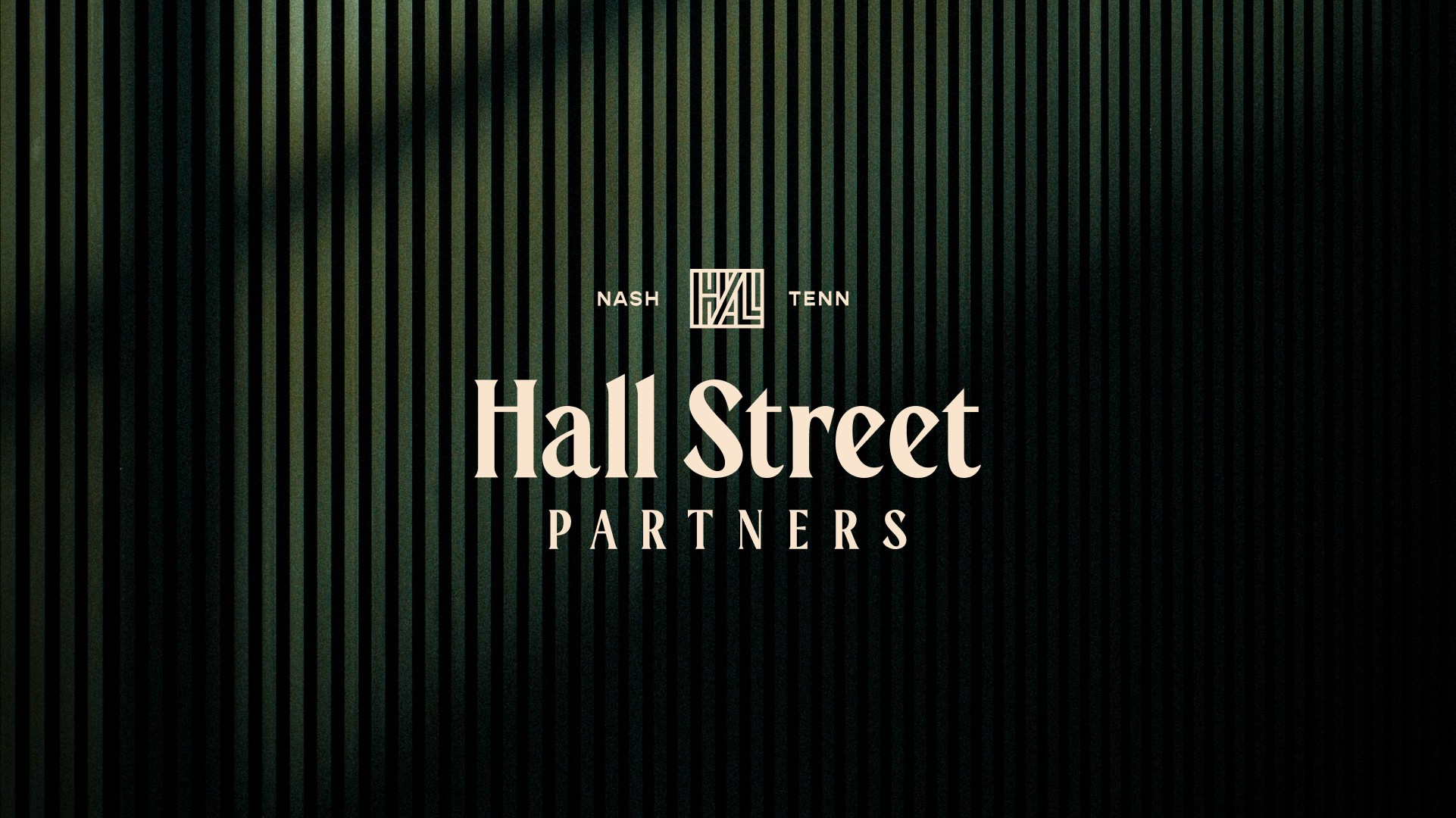 Logo with text 'Hall Street Partners' and smaller text above, on a dark striped background.