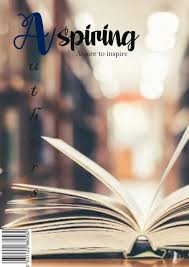 Open book with pages fanned out on a blurred background, with the word 'Aspiring' and a quote below.