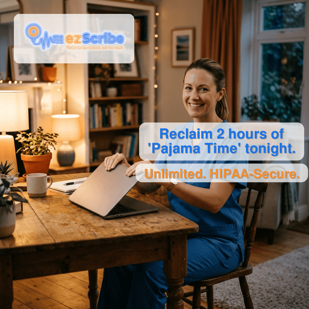 Woman sitting at a desk with a laptop, smiling, in a cozy room with bookshelves and a window.
